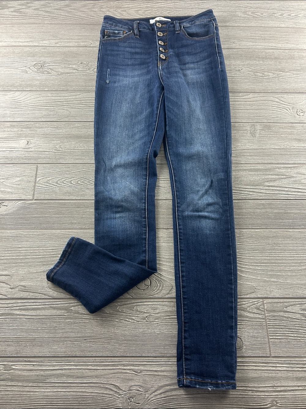 KanCan Women's Blue High-Rise Skinny Button-Fly Jeans #4